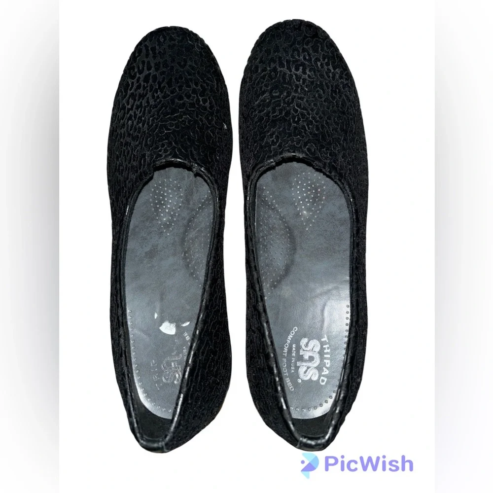 SAS Bliss Leopard Print Black Wedge Slip On Shoes